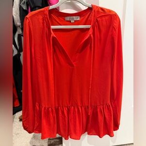 LOFT Bright Red V-Neck Peplum Blouse